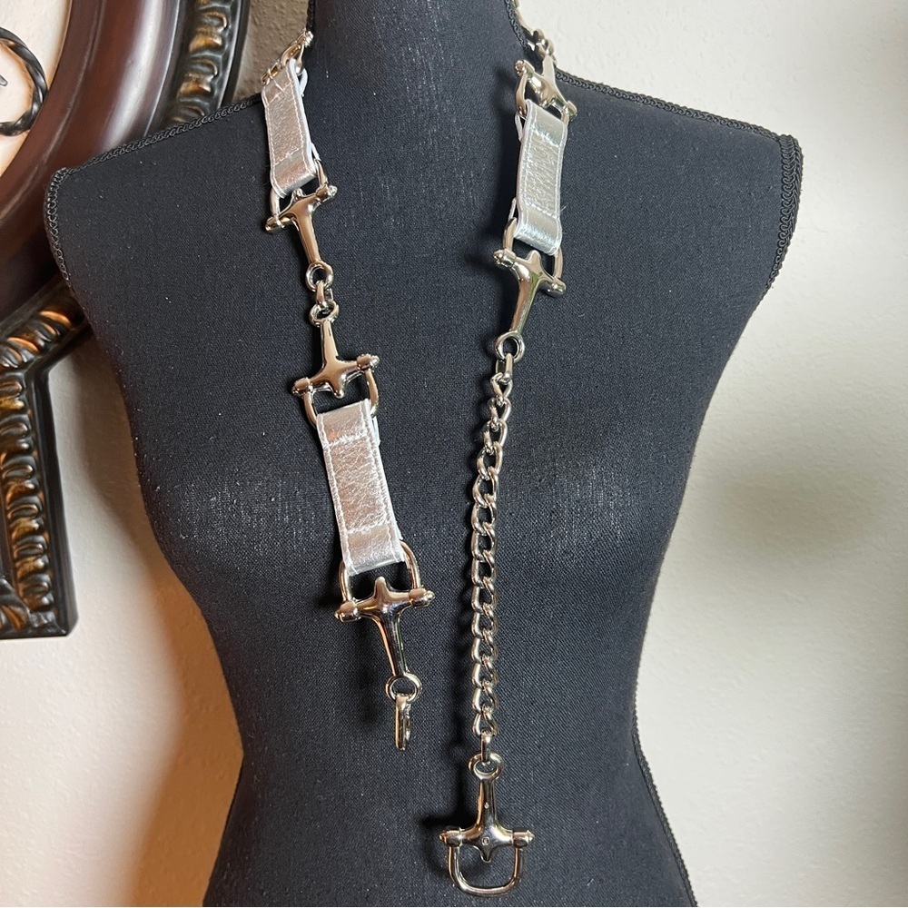 ESCADA Women’s Vintage Silver Tone Metal Equestrian Horse Bit Chainlink Belt